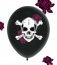 Sachet de 8 ballons noirs Tête de Mort & Roses fuchsia