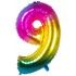 Ballon mylar rainbow 86cm CHIFFRE 9, Multicolore