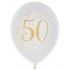 Sachet de 8 ballons Joyeux Anniversaire 50 ans, Blanc/or