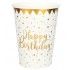 SANTEX 6746-1, Sachet de 10 Gobelets Happy Birthday métal, Blanc/Or (bord doré)